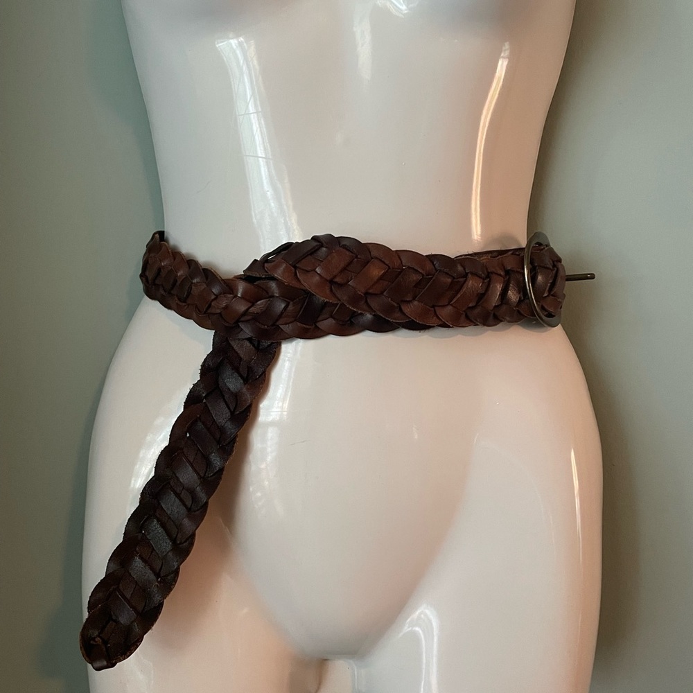 Vintage GAP Braided Leather Belt Brass Buckle Brown